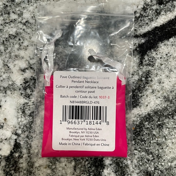 Adina Eden Pave Outlined Baguette Solitaire Pendant Necklace - Picture 3 of 8